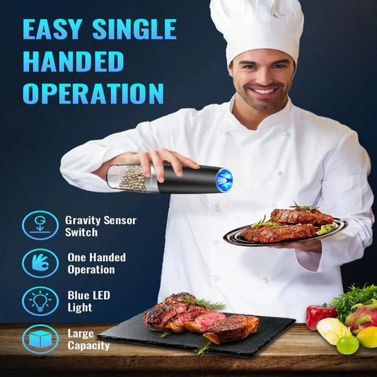 Adjustable Electric Pepper and Salt Grinder Stainless Steel, Set of 2