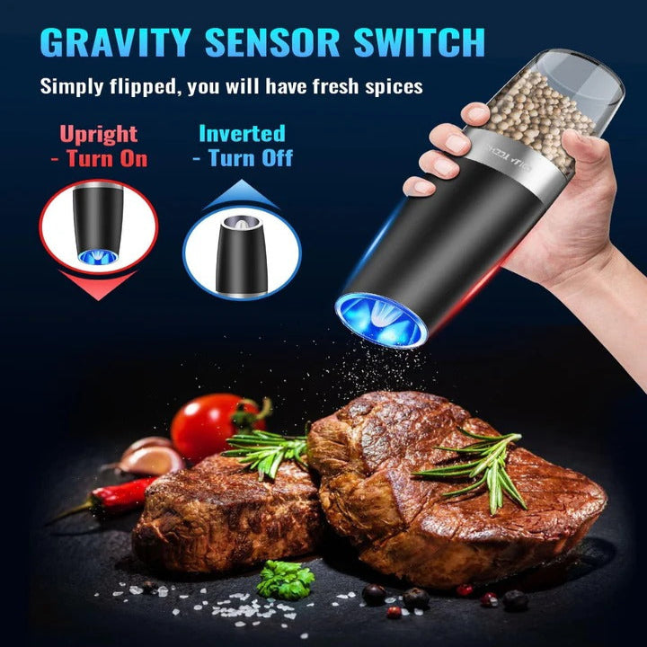 Adjustable Electric Pepper and Salt Grinder Stainless Steel, Set of 2